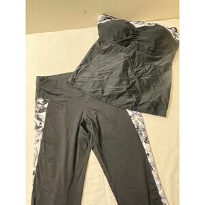 Athleta 2 Piece Tankini 36 D/DD Swimsuit Set Leggings Black White Active Outdoor